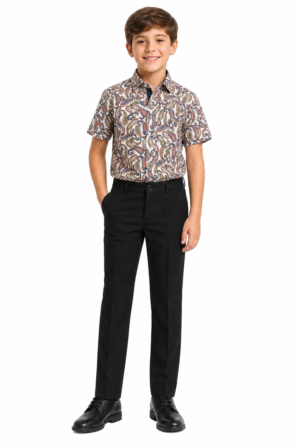 Elie Balleh Boy's Royal Paisley Button Down Short Sleeve Shirt