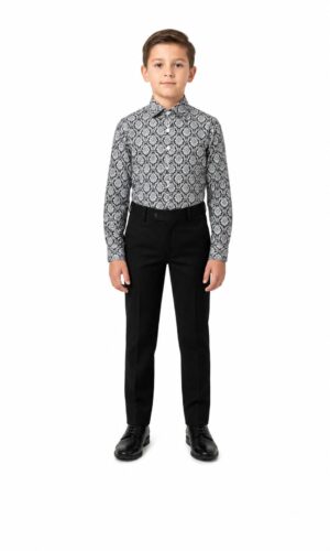 Boys Black Printed Short Sleeve Button Down Shirt by Elie Balleh