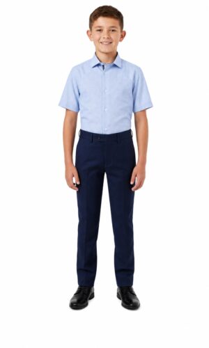 Boys Baby Blue Micro Houndstooth Button Down Short Sleeve Shirt by Elie Balleh