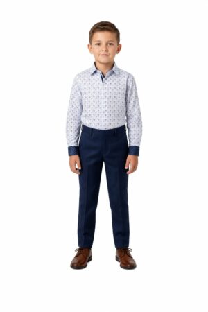 Boys Baby Blue Printed Button Down Shirt by Elie Balleh