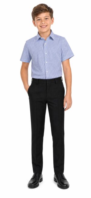 Boys Baby Blue Printed Button Down Short Sleeve Shirt by Elie Balleh
