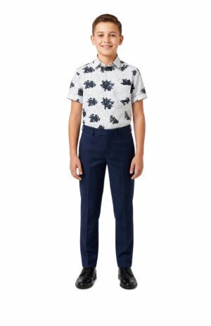 White Floral Print Short Sleeve Shirt for Boy's by Elie Balleh