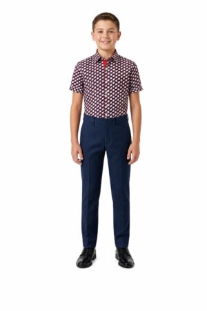 Boys Red Geometric Button Down Short Sleeve Shirt by Elie Balleh