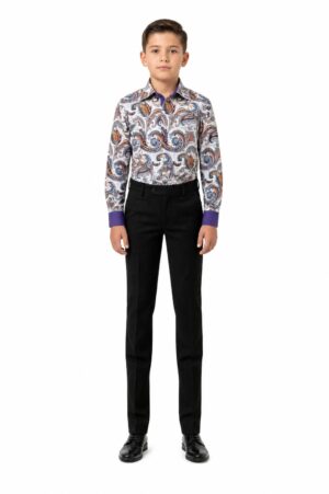 Elie Balleh Boys Slim Fit Paisley Dress Shirt