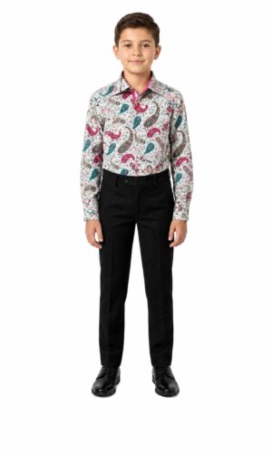 Elie Balleh Boys Slim Fit Paisley Dress Shirt