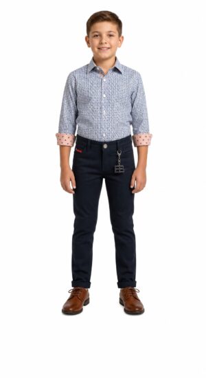 Elie Balleh Boys Baby Blue Printed Button Down Shirt