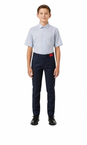 Elie Balleh Boys Baby Blue Printed Button Down Short Sleeve Shirt