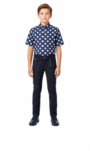 Elie Balleh Short Sleeve Navy Polka Dot Shirt