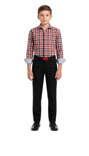 Elie Balleh Boys Slim Fit Plaid Dress Shirt