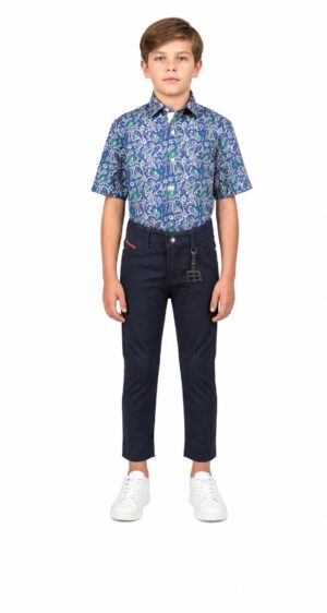 Elie Balleh Boy's Blue Paisley Short Sleeve Shirt