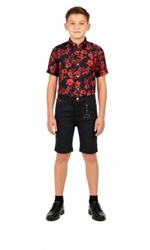 Elie Balleh Boy's Black Floral Short Sleeve Shirt: Dark and Dramatic Style