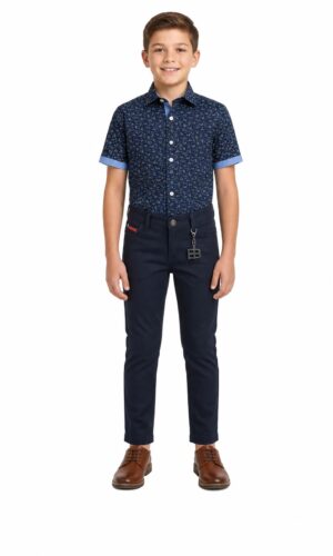 Elie Balleh Boy's Short Sleeve Navy Paisley Shirt