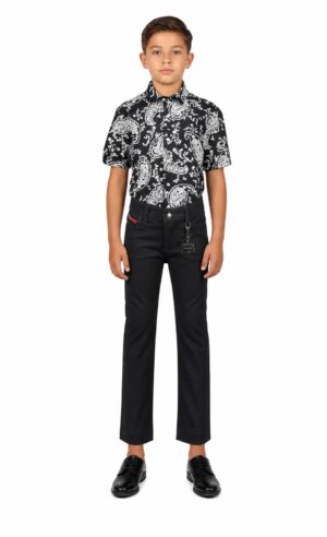 Elie Balleh Boy's Navy Paisley Short Sleeve Shirt: Timeless Style