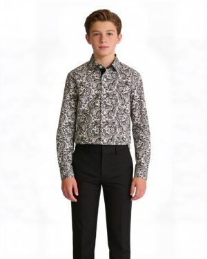 Elie Balleh Boy's Black Paisley Shirt: Sophisticated Style