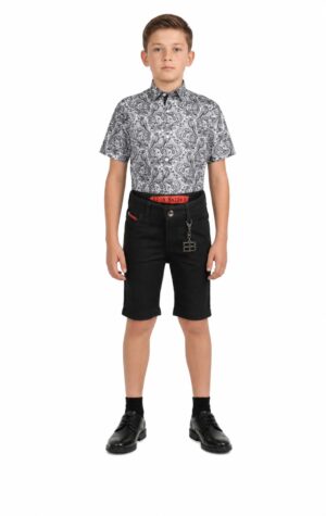 Elie Balleh Boy's Black Paisley Short Sleeve Shirt