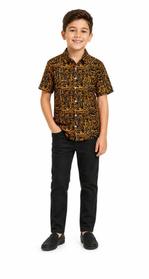 Elie Balleh Boy's Black Geometric Short Sleeve Shirt: Modern Edge