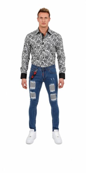 Patchwork Distressed Jeans for Men