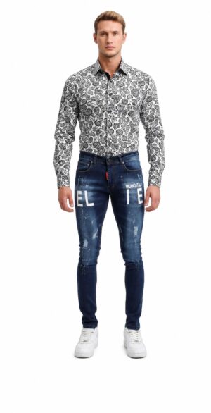 Ripped Logo Slim Fit Jeans for Men
