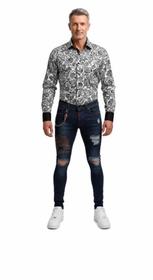 Leopard Patch Skinny Distressed Jeans for Men