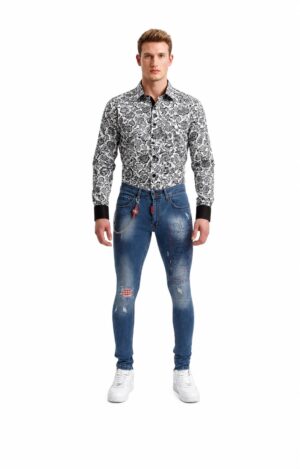 Rhinestone Tiger Skinny Jeans for Men