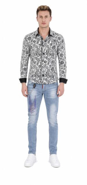 Rhinestone Skull Slim Fit Jeans for Men