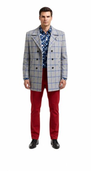 Elie Balleh Men's Casual Long Coat - Grey