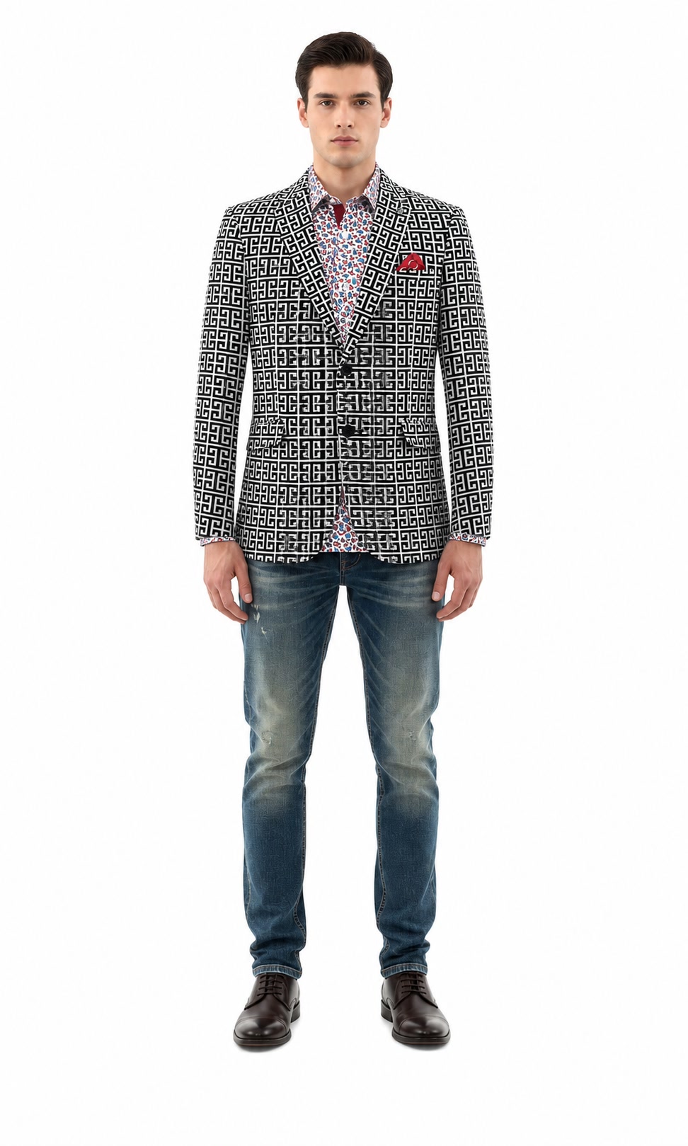 Men's Logo Brocade Blazer Sports Coat