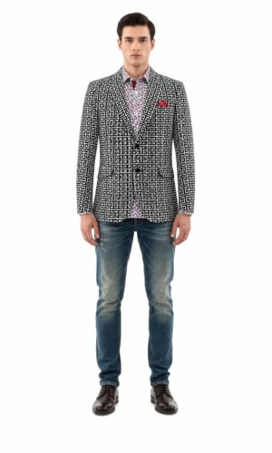 Men's Logo Brocade Blazer Sports Coat