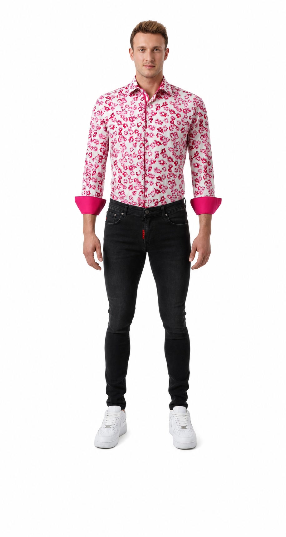 Men's Slim Fit Floral Sport Button-Down Shirt - Pink