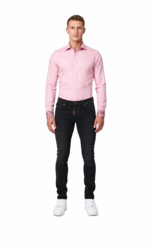 Trendy Pink Slim Fit Button-Down Shirt for Men
